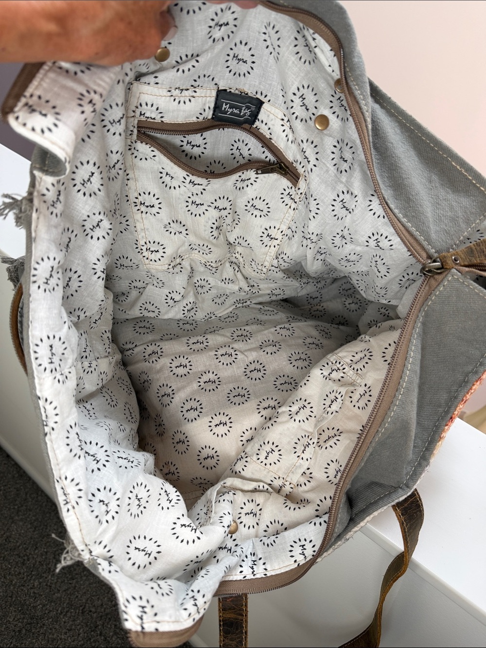 Myra Bag Boho Woven Tote in Cream, Navy & Rust - Picture 5 of 5